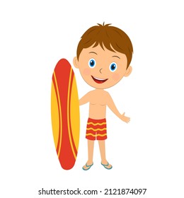 cute cartoon boy with surfing board,illustration,vector