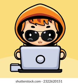 Cute Cartoon Junge mit Laptop, Vektorgrafik 