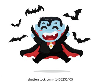 Cute cartoon boy wearing costume Dracula Are enjoying the party on Halloween.