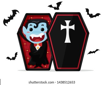 Cute cartoon boy wearing costume Dracula Are enjoying the party on Halloween.