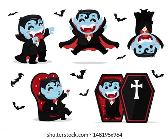 Cute cartoon boy wearing costume Dracula Are enjoying the party on Halloween.