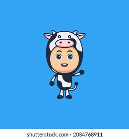 Cute cartoon boy wearing cow costume illustration. Cute character design.