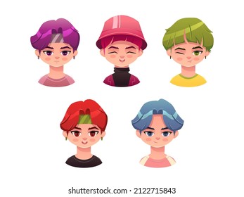 Cute Cartoon Boys Stickers. Bts Idols. K-pop Music Fan. Vector Illustration. 