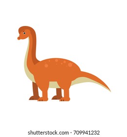 Cute cartoon brachiosaurus dinosaur, prehistoric and jurassic monster vector Illustration