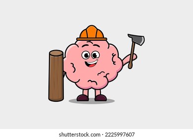 Caricatura barata El cerebro como carpintero con hacha y madera de estilo moderno y plano