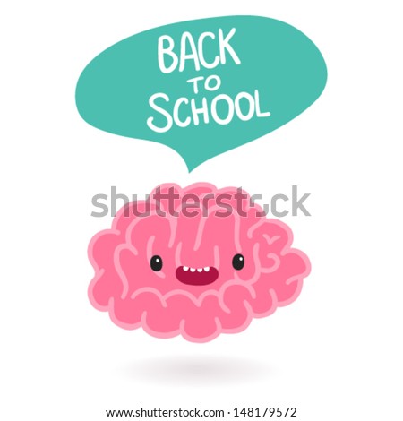 Cute cartoon brain character with bubble speech - Back to school