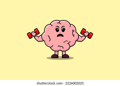 Cute cartoon Brain character is fitness with barbell in modern style design