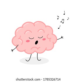 Cute cartoon brain character singing a song. Vector flat illustration isolated on white background