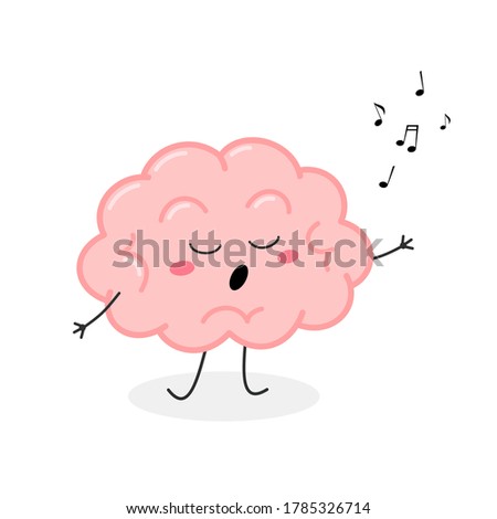 Cute cartoon brain character singing a song. Vector flat illustration isolated on white background