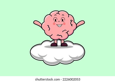 Caricatura corta Carácter cerebral de pie en ilustración de vector de nube