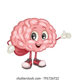 Cute Cartoon Brain Character Vector Illustration. Funny Human Brain Mascot