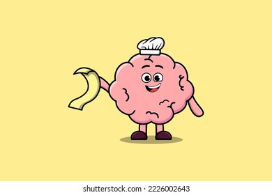 Cute cartoon Brain chef character with menu in hand cute style design illustration