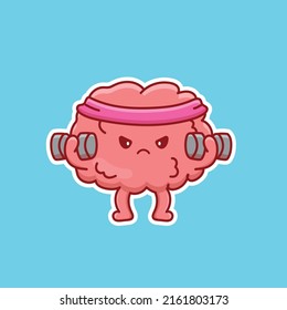 Cute Cartoon Gehirn mit Hantel in Vektorgrafik. Menschliches Organ, einzelne Vektorgrafik. Flacher Cartoon-Stil