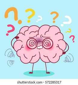 Cute Cartoon Brain Feel Confuse With Amnesia