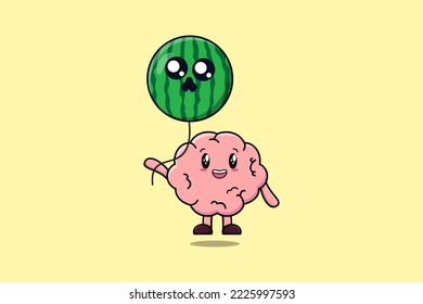 Dibujo lindo Brain flotando con globo cerebral en ilustración vectorial plana