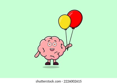 Cute cartoon Brain floating with balloon cartoon vector illustration