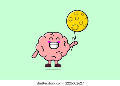 Dibujo lindo Brain flotando con globo lunar ilustración vectorial