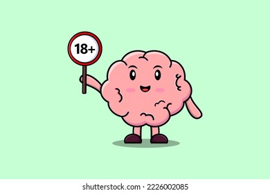 cute cartoon Brain holding 18 plus sign board in vector character illustration