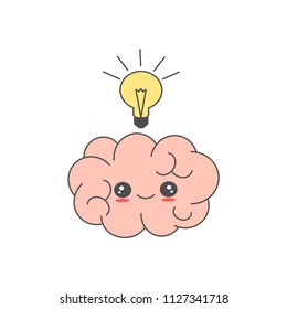 cute cartoon brain with idea funny vector concept illustration