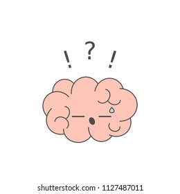 cute cartoon brain with question funny vector concept illustration