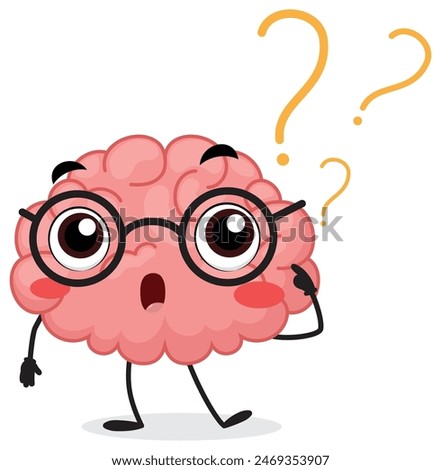 Cute cartoon brain with question mark, isolated on white