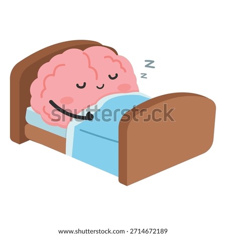 A cute cartoon brain sleeping in bed in a calm relaxing style Ideal for sleep wellness mental health rest concepts education graphics and peaceful designs