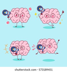 cute cartoon brain take microphone do different emotion 