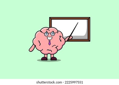 Cute cartoon Brain teacher character teaching with whiteboard in flat cartoon style concept