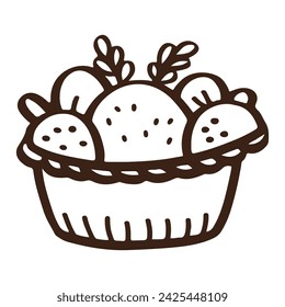 cute Cartoon bread basket. Easter day , outline vector