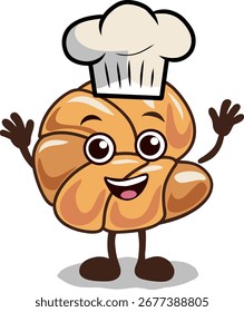 Carácter lindo del pan de la historieta con el sombrero del chef