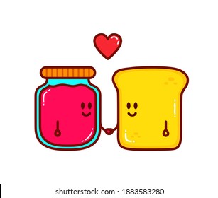Cute cartoon bread and jam characters. Romantic vector illustration can be used for t-shirt, poster, card print, mug, phone case, stickers.