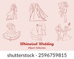 Cute Cartoon Bride and Groom Elements Fun and Adorable Design For Playful Wedding Graphics