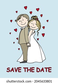 cute cartoon bride and groom, wedding invitation. wedding, married, wedding card, poster