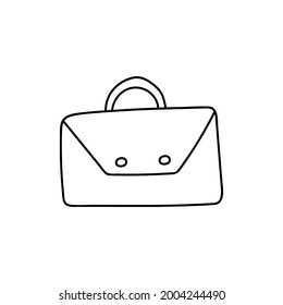 Maletín de dibujos animados con botones para documentos de oficina, escuela, universidad. Ilustración de doodle vectorial aislada en el fondo con contorno de doodle dibujado a mano.