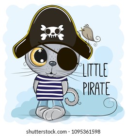 Cute cartoon British Kitten in a pirate hat
