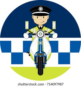 Cute Cartoon British Policeman On Scooter
