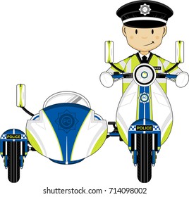 Cute Cartoon British Policeman on Scooter
