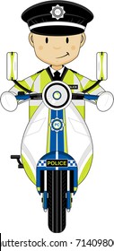 Cute Cartoon British Policeman on Scooter
