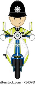 Cute Cartoon British Policeman on Scooter
