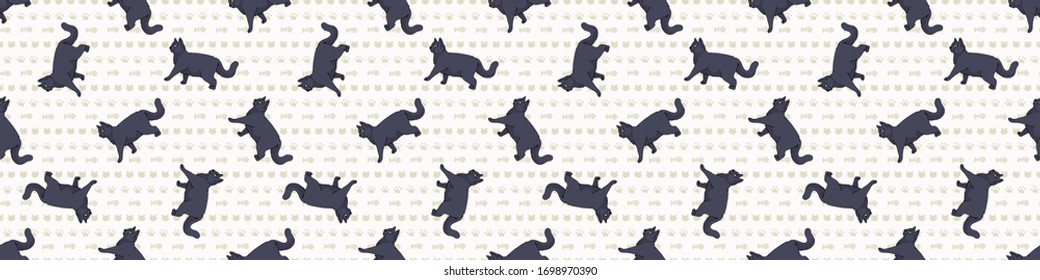 Cute cartoon British shorthair cat seamless border pattern. Pedigree kitty breed domestic kitty background. Cat lover English purebred washi ribbon. Feline EPS 10 trim. 