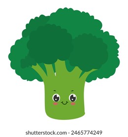 Cute cartoon broccoli character vector illustration isolated on white background