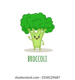 Cute cartoon Broccoli. Funny character vegetable isolated on white background. Flat style. Vector illustration  