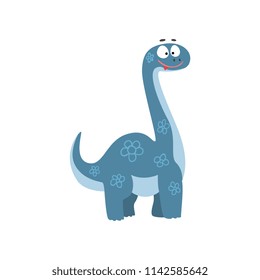 Cute cartoon brontosaurus dinosaur, prehistoric dino character vector Illustration on a white background