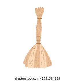 Cute cartoon broom to sweep dust from floor and carpet. Hand drawn sweeping brush to dry cleanse of apartment. Funny clipart of tool for maintenance clean home isolated on white background.