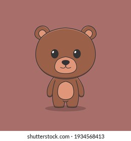 Cute cartoon brown bear drawing. Kawaii chibi mascot style, isolated vector illustration.