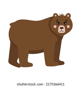 Cute cartoon brown bear isolated on white background. Flat design element. Vector illustration