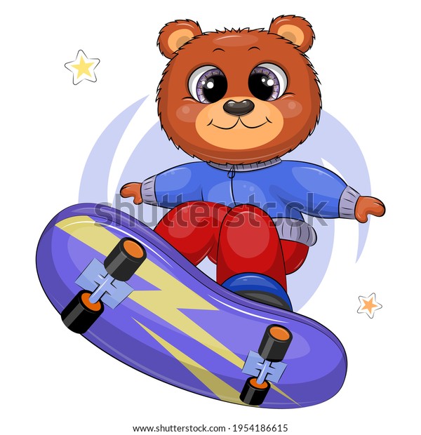 スケートボードの上にかわいい漫画の茶色の熊 動物のクールでカラフルなベクターイラスト のベクター画像素材 ロイヤリティフリー