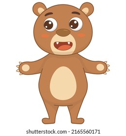 Cute cartoon brown bear. Smiling teddy bear. Children's print. Vector illustration