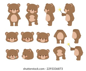 Cute cartoon brown bear vector images. With interchangeable heads (different expressions) and body postures.