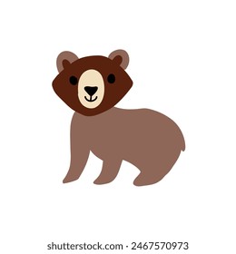 Cute cartoon brown bear, vector colorful illustration wild animal isolated on white background, decorative forest teddy for character design, greeting card, zoo alphabet, mascot, Russian symbol